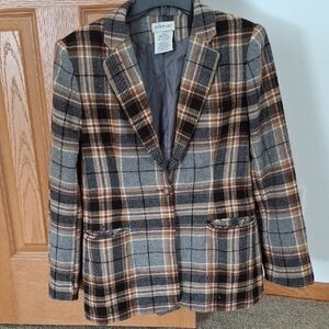 White Stag Plaid Blazer - Brown, Gray, Black